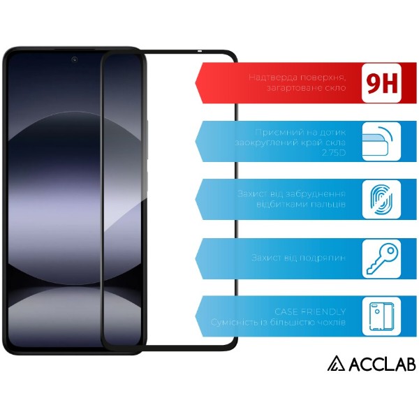 Фото - Защитное стекло для смартфона ACCLAB 9H for Xiaomi Redmi Note 14 5G Black (1283126607264)