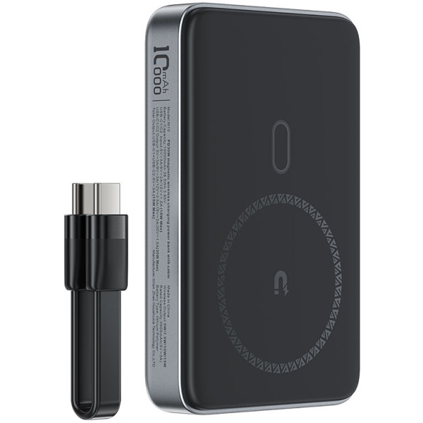 Фото - Батарея мобільна AceFast M10-10000 PD30W magnetic wireless charging power bank with cable Black (6974316283300)