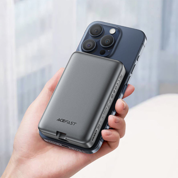 Фото - Батарея мобільна AceFast M10-10000 PD30W magnetic wireless charging power bank with cable Black (6974316283300)