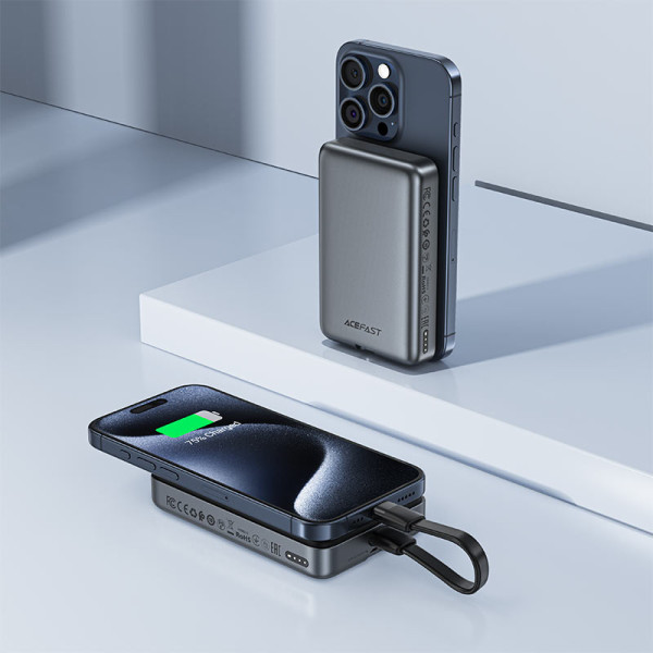 Фото - Батарея мобільна AceFast M10-10000 PD30W magnetic wireless charging power bank with cable Black (6974316283300)