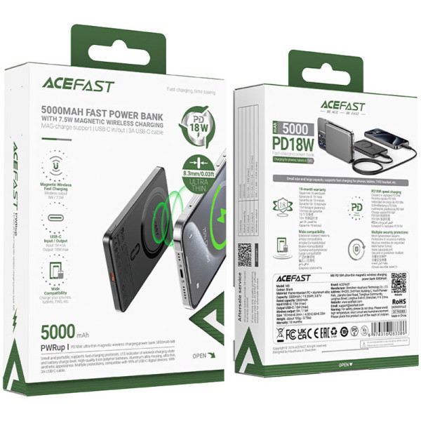 Фото - Батарея мобільна AceFast Magnetic Wireless 5000mAh 18W PD (6974316283386)