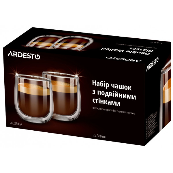 Фото - Набір чашок з подвійними стінками Ardesto 300 мл 2 шт. (AR2630GP)