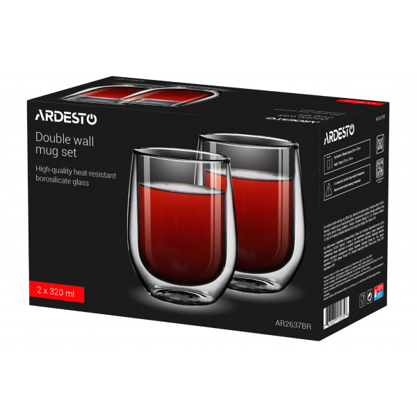 Фото - Уцінка - Набір чашок з подвійними стінками Ardesto 320 мл 2 шт. (AR2637BR)