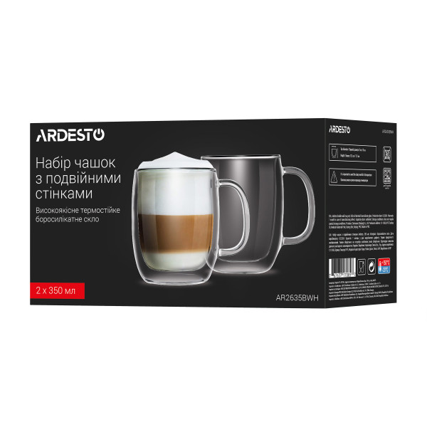 Фото - Набір чашок з подвійними стінками Ardesto 350 мл 2 шт. (AR2635BWH)