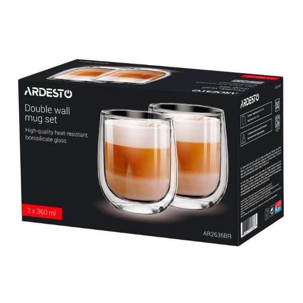 Фото - Набір чашок з подвійними стінками ARDESTO 360 мл 2 шт. (AR2636BR)