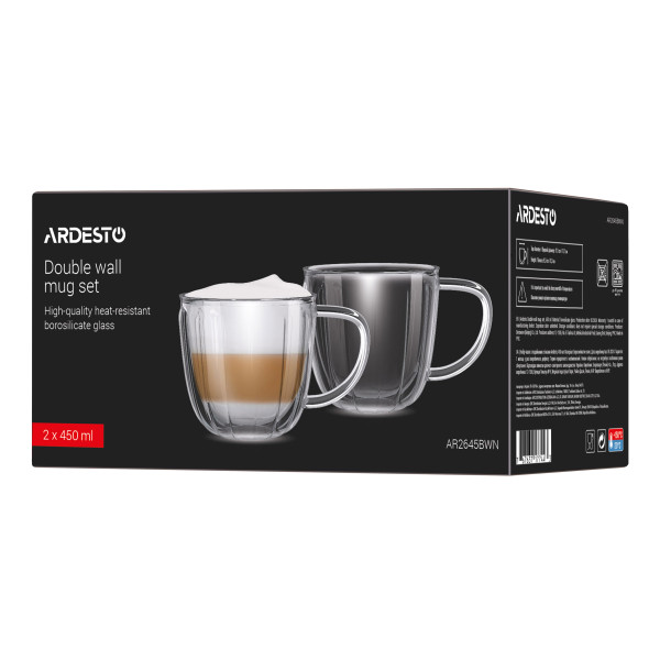 Фото - Набір чашок з подвійними стінками Ardesto 450 мл 2 шт. (AR2645BWN)