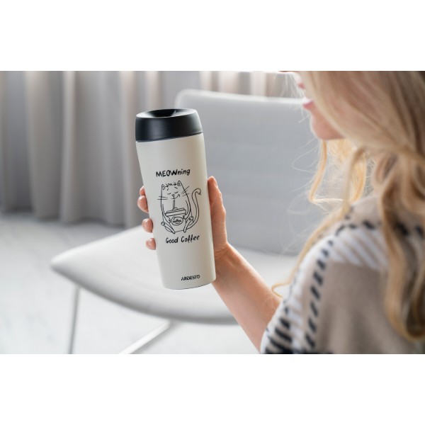Фото - Термочашка ARDESTO Coffee Time Meowning 450 мл Beige (AR2645WC)
