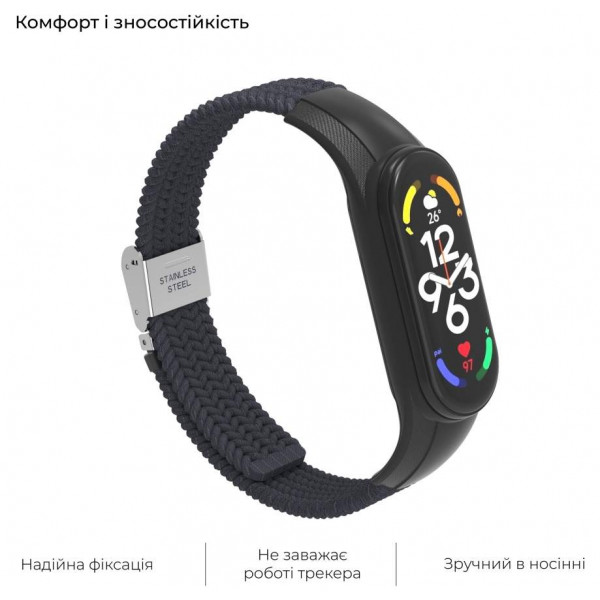 Фото - Ремешок для фитнес-браслета Armorstandart Braided Solo Loop for Xiaomi Mi Band 7/6/5/4 Charcoal (ARM69904)