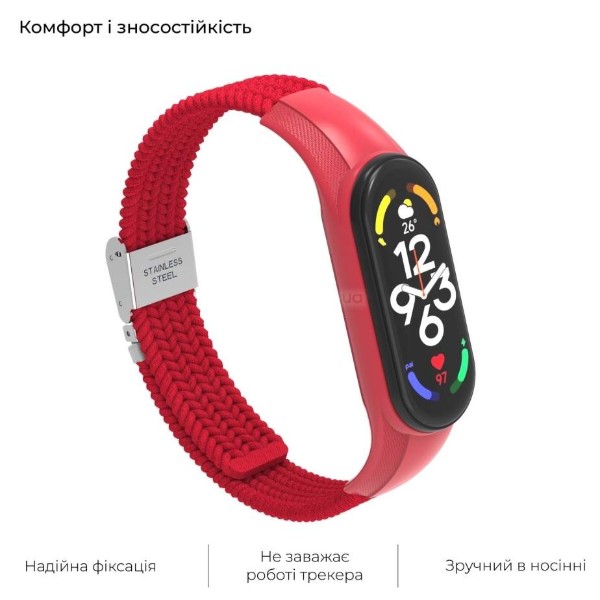Фото - Ремешок для фитнес-браслета Armorstandart Braided Solo Loop for Xiaomi Mi Band 7/6/5/4 Red (ARM69907)
