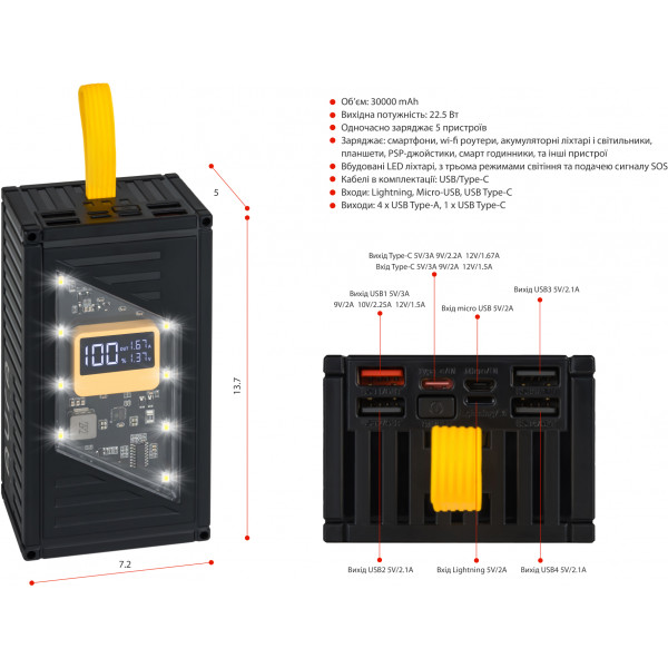 Фото - Батарея мобільна Aura NRG-P30 30000 mAh 22.5W Black (PBANRG-P30B)
