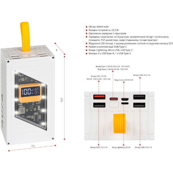 Фото - Батарея мобільна Aura NRG-P30 30000 mAh 22.5W White (PBANRG-P30W)