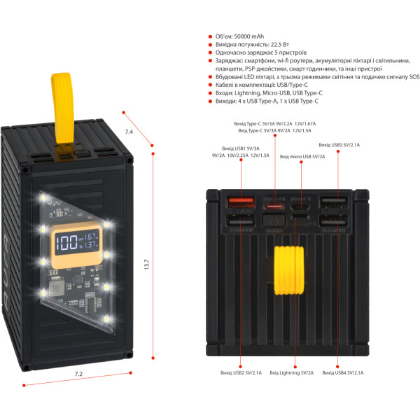 Фото - Батарея мобільна Aura NRG-P50 50000 mAh 22.5W Black (PBANRG-P50B)