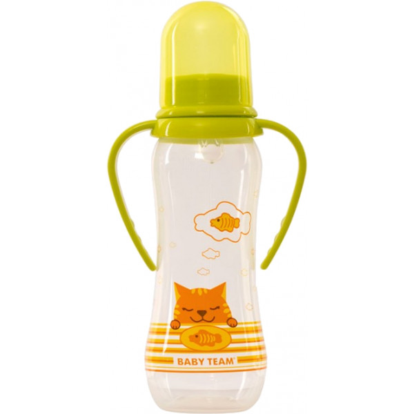 Фото - Бутылочка для кормления Baby Team с силиконовой соской и ручками, 250 мл. (1411_салатовый)