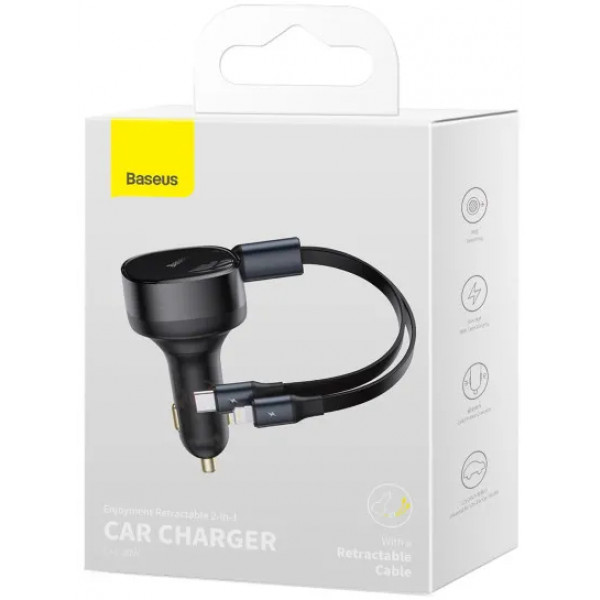 Фото - Автомобильное зарядное устройство Baseus Enjoyment Retractable 2-in-1 Car Charger (CGTX000001)