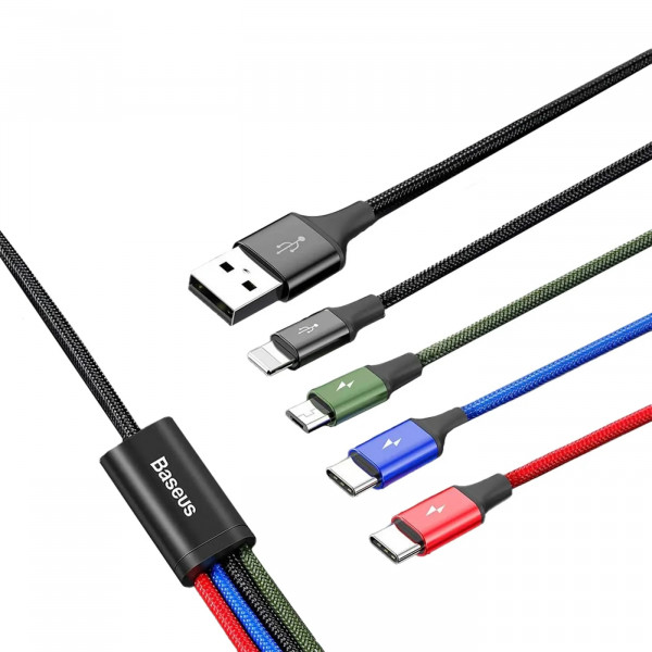 Фото - Кабель Baseus Fast 4-in-1 USB - Lightning+USB-C(2)+MicroUSB 3.5A 1.2m Black(CA1T4-B01)