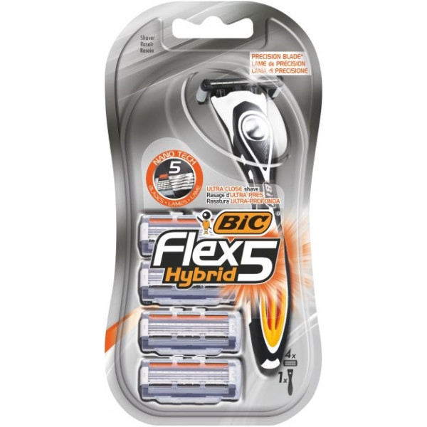 Фото - Станок чоловічий BIC Flex 5 Hybrid с 4 сменными кассетами (3086123471238)