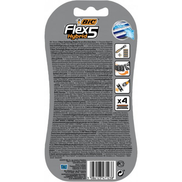 Фото - Станок чоловічий BIC Flex 5 Hybrid с 4 сменными кассетами (3086123471238)