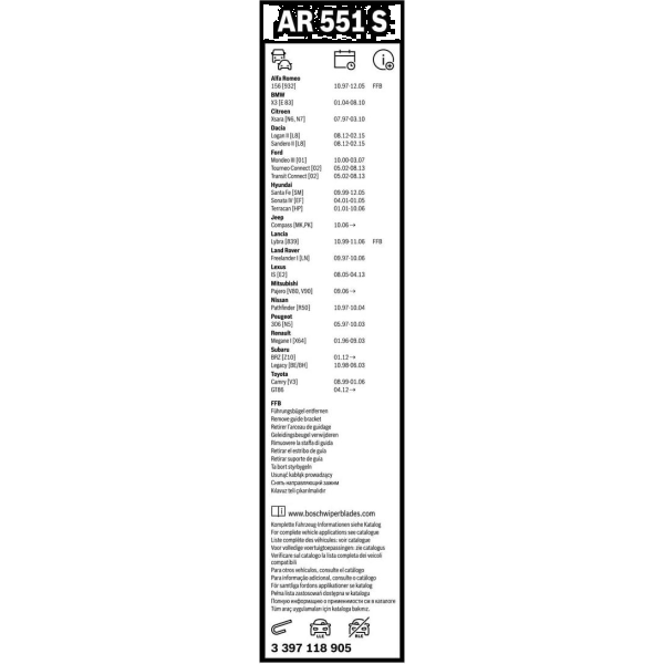 Фото - Щітка склоочисника Bosch Aerotwin безкаркасний комплект 550/500мм (3 397 118 905)