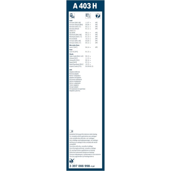 Фото - Щітка склоочисника Bosch Aerotwin Rear безкаркасний 400мм задній (3 397 008 998)
