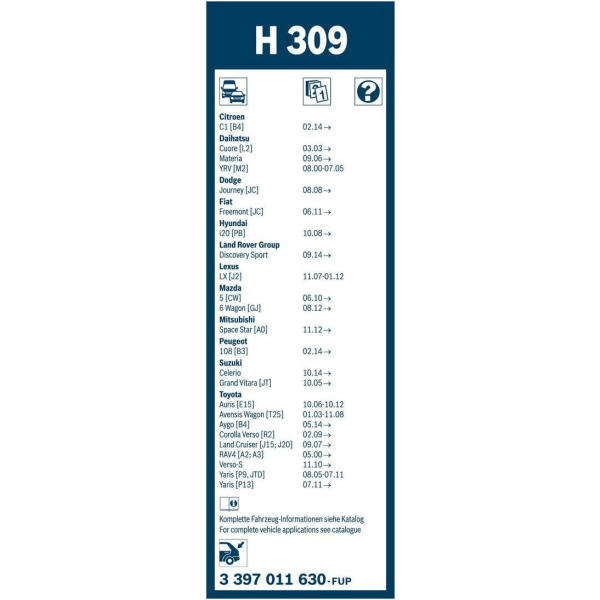 Фото - Щітка склоочисника Bosch Twin каркасний 300мм задній (3 397 011 630)