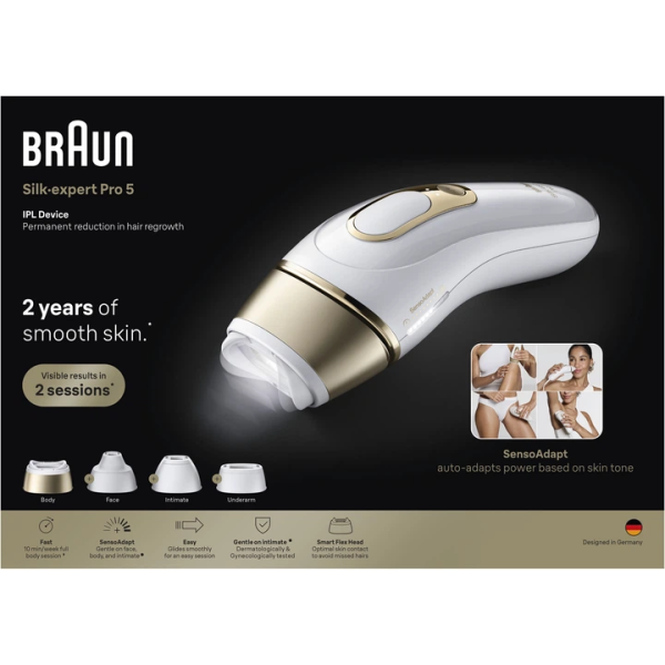 Фото - Фотоэпилятор Braun Silk Expert Pro 5 PL5412 + Тример для лица + Бритва Gillette Venus Extra Smooth + Косметичка (8700216938006)