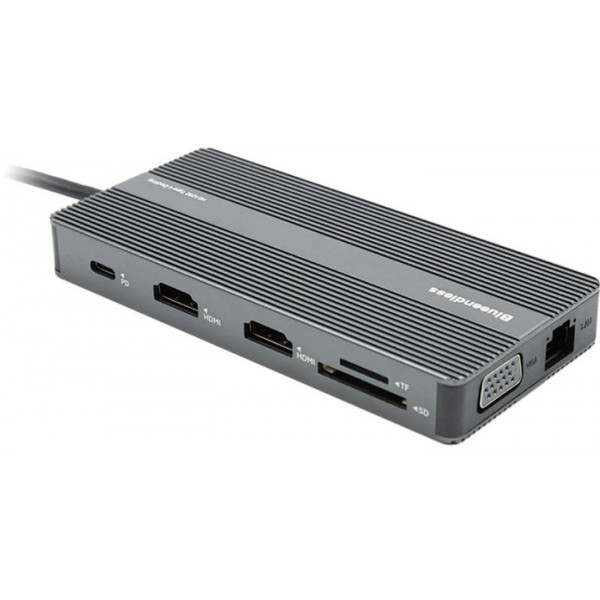 Фото - Хаб USB PowerPlant Blueendless USB Type-C - 2xHDMI VGA LAN 3xUSB Type-A, SD TF USB Type-C PD100W Aux (CA913886)
