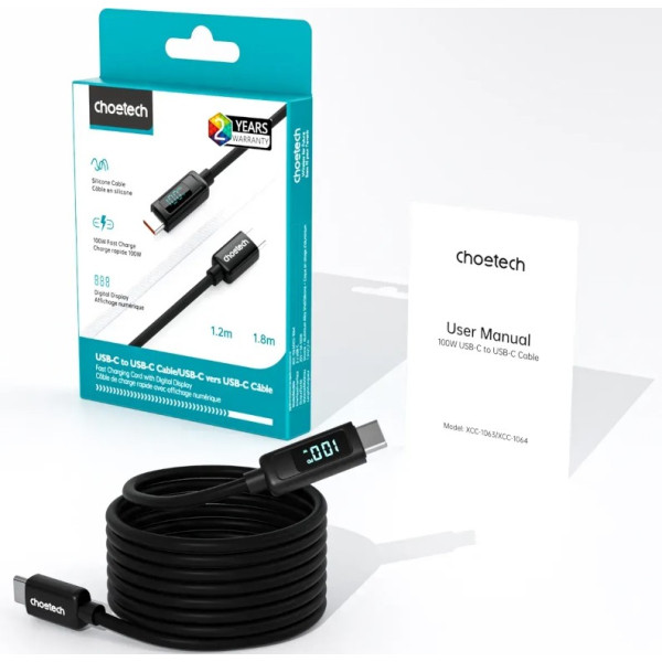 Фото - Кабель Choetech PD100W USB-C to USB-C 1.8m (XCC-1063)
