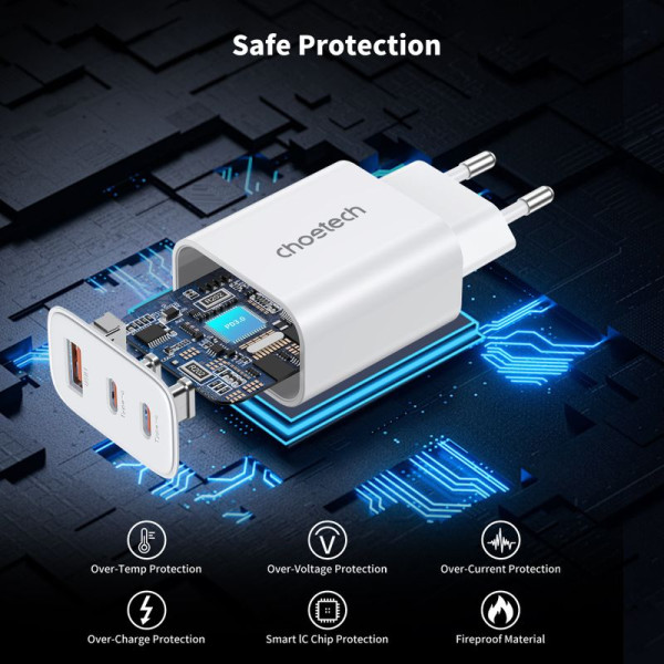 Фото - Сетевое зарядное устройство Choetech USB-A/USB-C 30Вт QC3.0/PD/PPS (PD3046-EU-WH)
