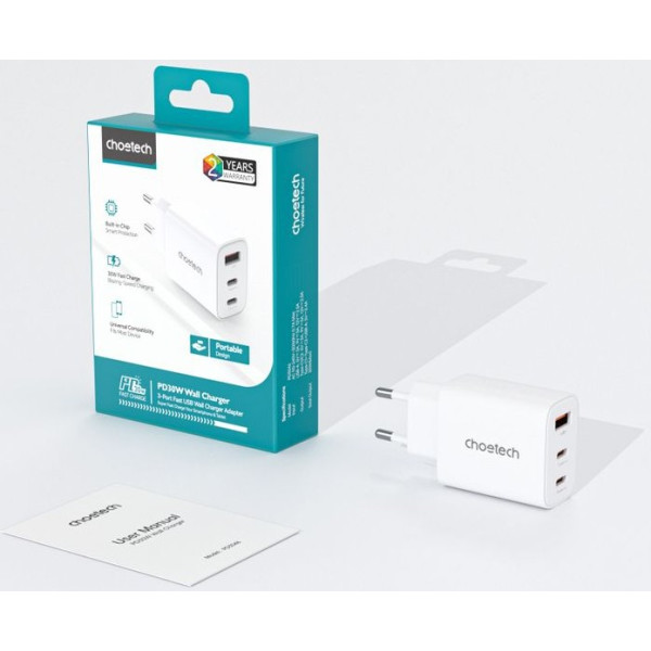 Фото - Сетевое зарядное устройство Choetech USB-A/USB-C 30Вт QC3.0/PD/PPS (PD3046-EU-WH)