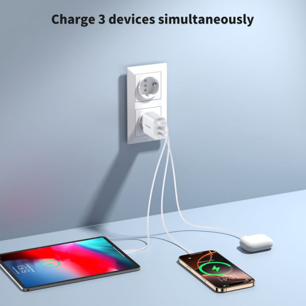 Фото - Сетевое зарядное устройство Choetech USB-A/USB-C 30Вт QC3.0/PD/PPS (PD3046-EU-WH)