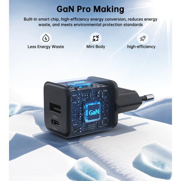 Фото - Сетевое зарядное устройство Choetech USB-A/USB-C 30Вт QC3.0/PD/PPS (PD5012-EU-BK)