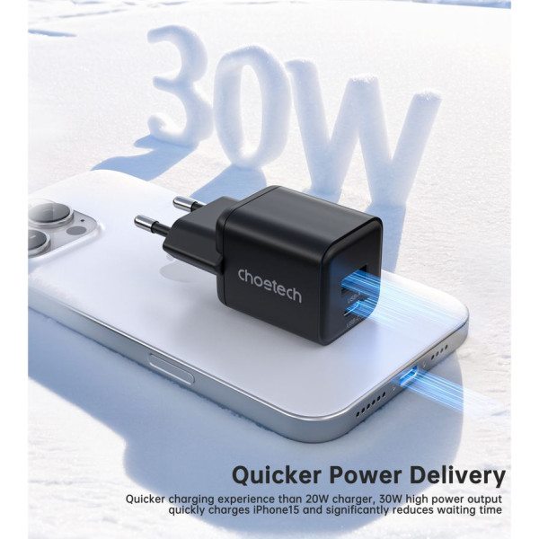 Фото - Сетевое зарядное устройство Choetech USB-A/USB-C 30Вт QC3.0/PD/PPS (PD5012-EU-BK)