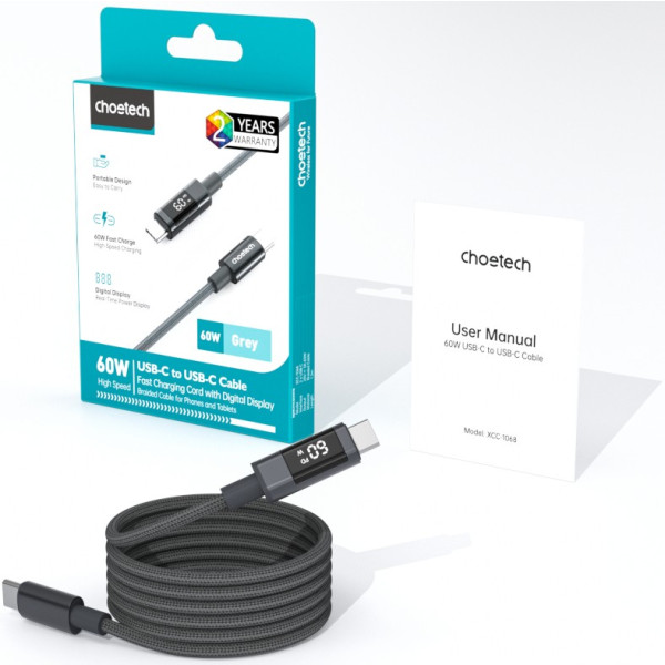 Фото - Кабель Choetech USB-C to USB-C 1.2m (XCC-1068-GY)