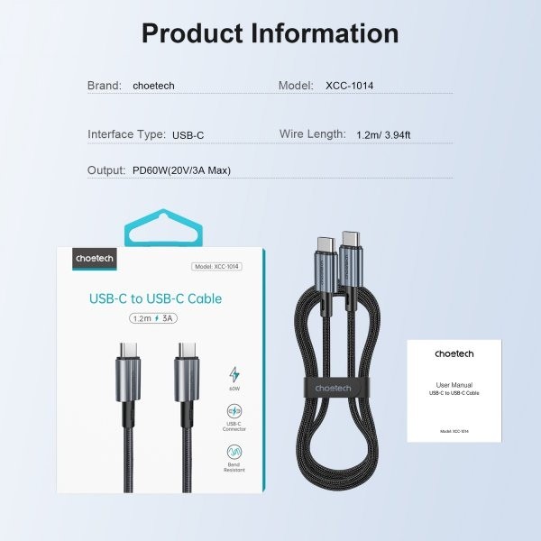 Фото - Кабель Choetech USB 2.0 C-тато/C-тато 1.2m (XCC-1014-BK)