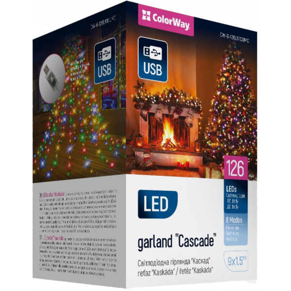 Фото - Уцінка - Гірлянда каскад Colorway 126 9x1.5м різнокольорова USB (CW-G-126L91CUMC) Фото - Уцінка - Гірлянда каскад Colorway 126 9x1.5м різнокольорова USB (CW-G-126L91CUMC)