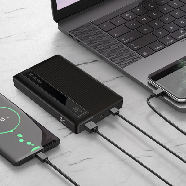 Фото - Батарея мобільна Colorway 20 000 mAh Powerful USB QC3.0 + USB-C Power Delivery 65W Black (CW-PB200LPA3BK-PDD)