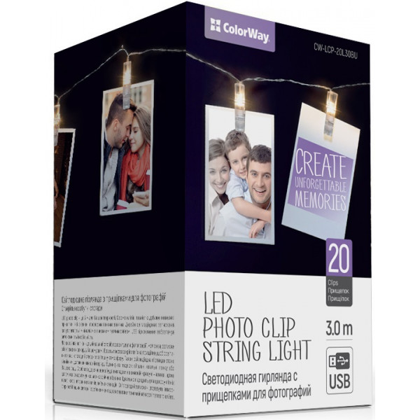 Фото - Гірлянда лінійна Colorway 20LED, 3м, з прищіпками для фото, USB (CW-LCP-20L30BU) Фото - Гірлянда лінійна Colorway 20LED, 3м, з прищіпками для фото, USB (CW-LCP-20L30BU)