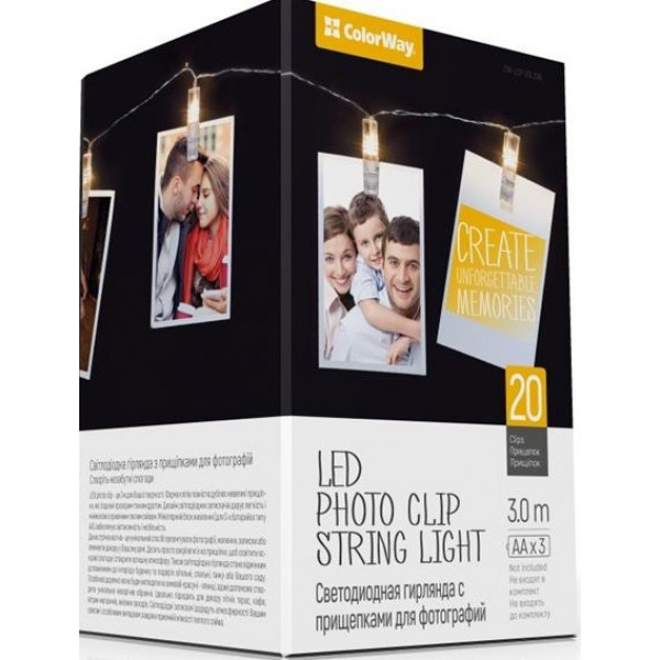 Фото - Гірлянда лінійна Colorway 20LED, 3м, з прищіпками для фото (CW-LCP-20L30B)