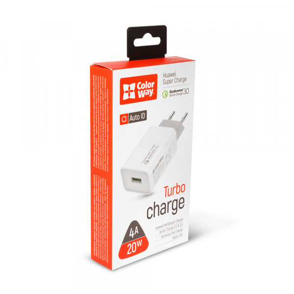 Фото - Мережевий зарядний пристрій Colorway QC3.0 1xUSB 4A White (CW-CHS014Q-WT)