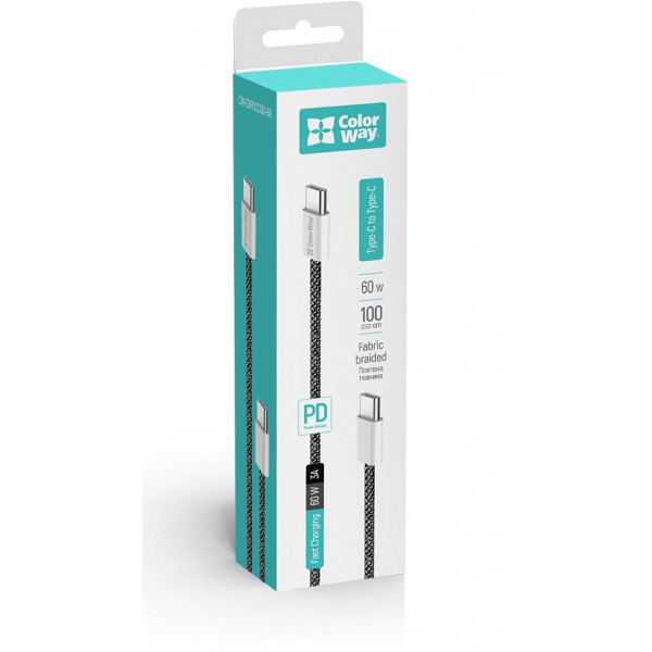 Фото - Кабель Colorway Type-C - Type-C (PD Fast Charging 60W) 3.0А 1м черный (CW-CBPDCC061-BK)