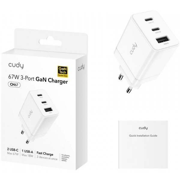 Фото - Сетевое зарядное устройство Cudy 3xUSB 67W (CH67_EU)