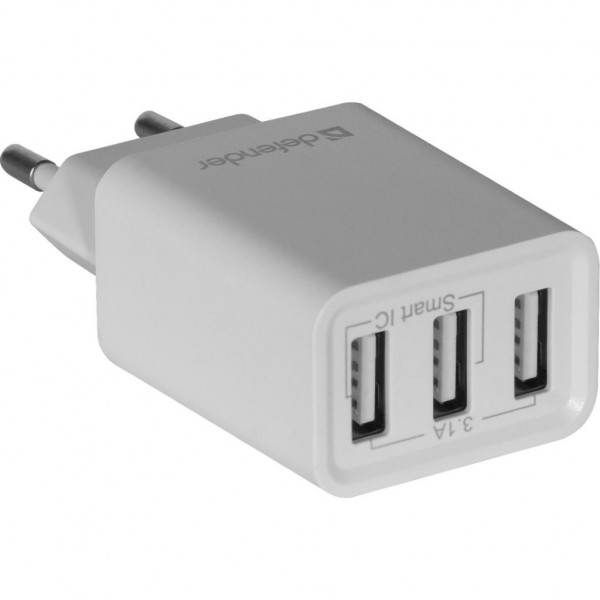Фото - Мережевий зарядний пристрій Defender UPA-31 3xUSB White (83587)