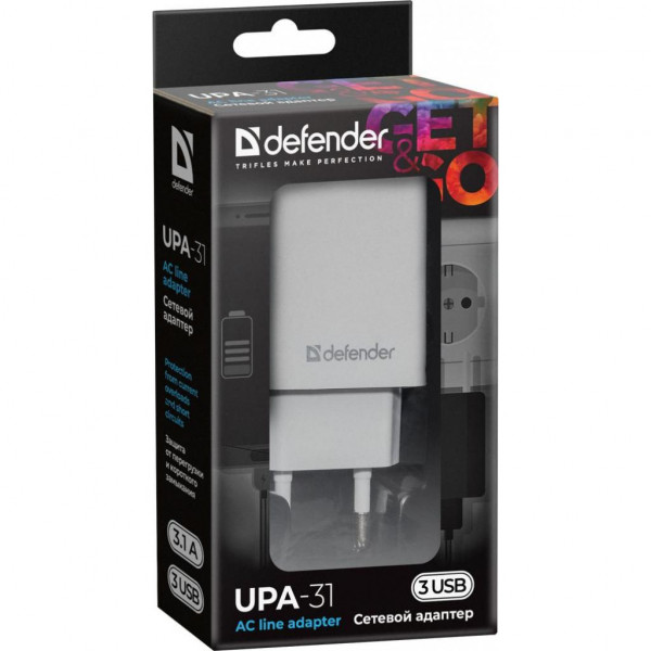 Фото - Мережевий зарядний пристрій Defender UPA-31 3xUSB White (83587)