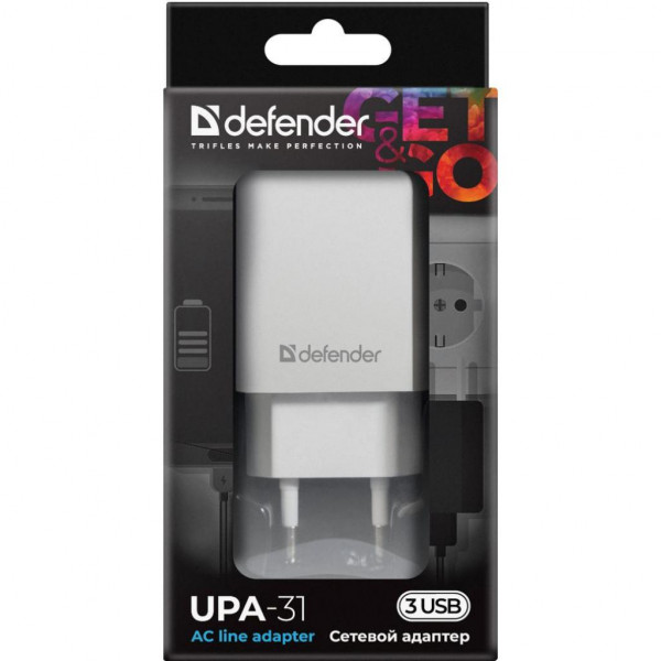 Фото - Мережевий зарядний пристрій Defender UPA-31 3xUSB White (83587)