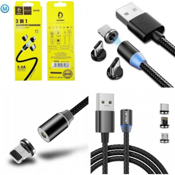 Фото - Кабель Denmen D09E 3в1 Lightning Type-C Micro-USB Black (DN-D09E-BK)