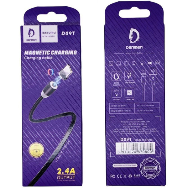 Фото - Кабель Denmen D09T Lightning-USB Black (DN-D09T-BK)