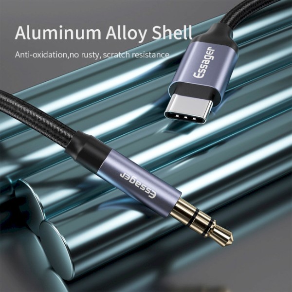 Фото - Адаптер Essager E02 Type-c to 3.5mm Male Audio Cable Grey (EZJE02-0G)