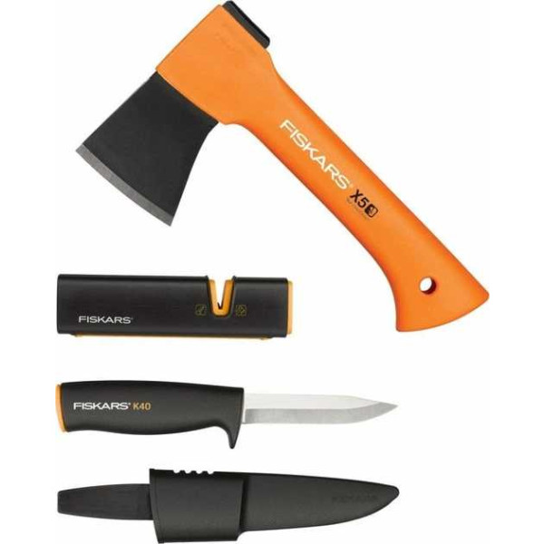 Фото - Набор садовых инструментов Fiskars топор Х5 +точило (1057913)