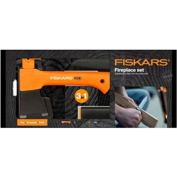 Фото - Набор садовых инструментов Fiskars топор Х5 +точило (1057913)