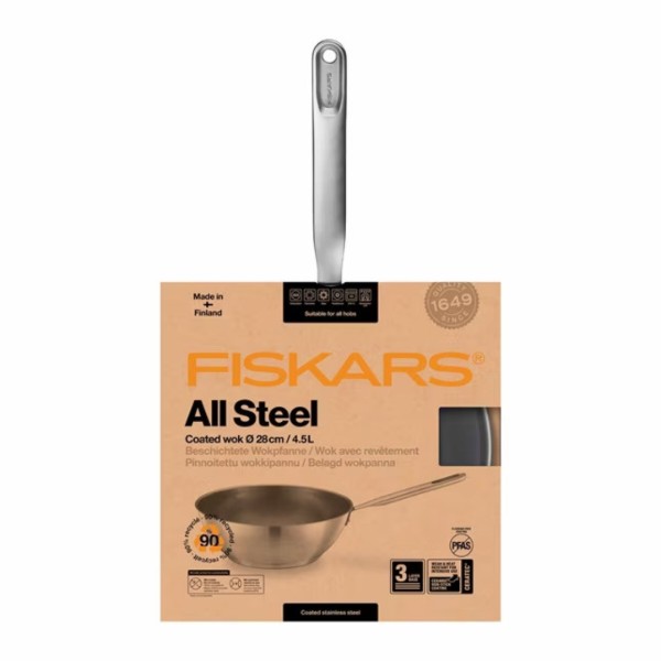 Фото - Сковорода ВОК Fiskars Wok All Steel Pure 28 см (1065629)